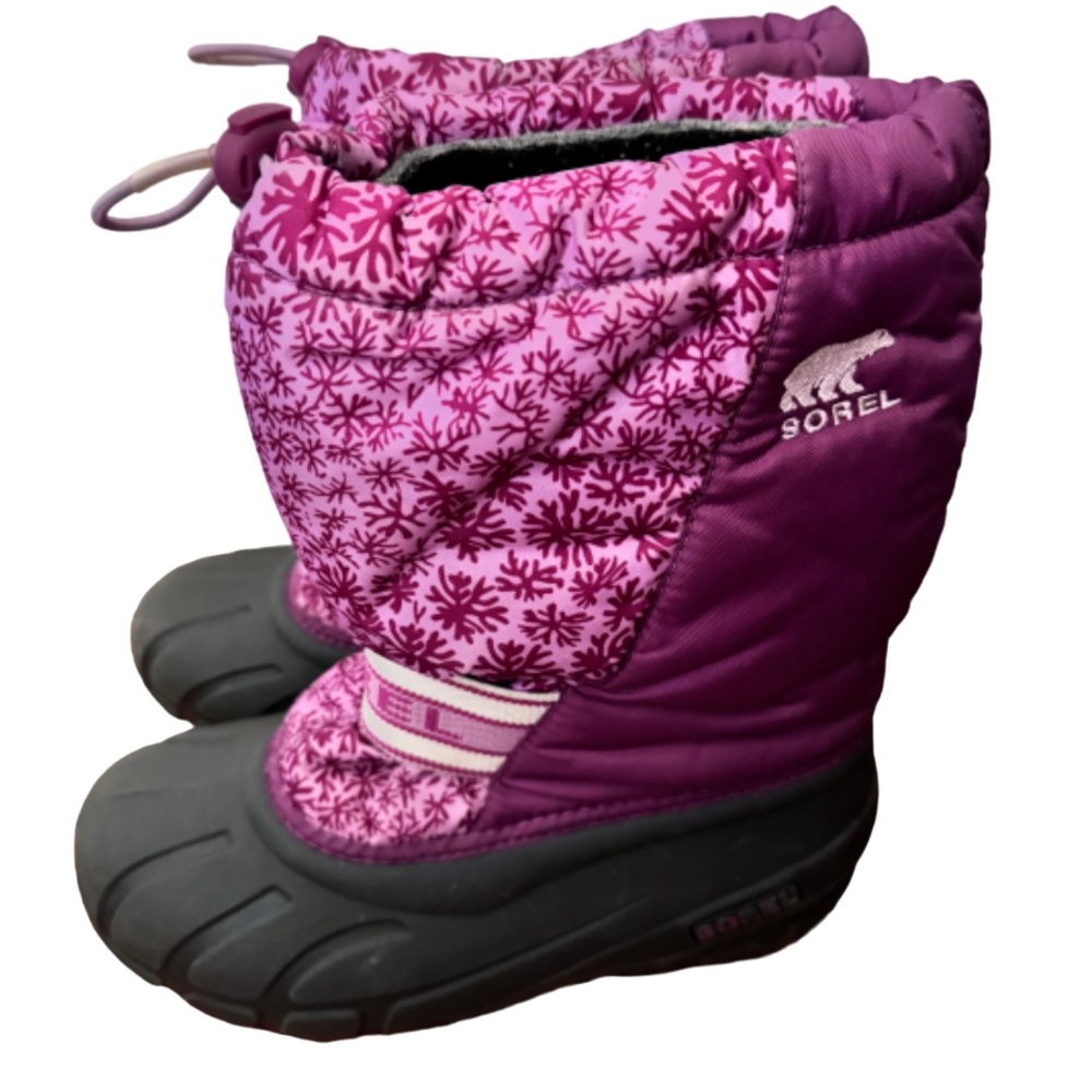 SOREL Winter Snow Boots size 5 Purple Pink Snowflakes